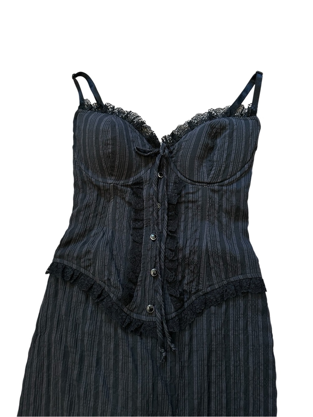 Vintage Lip Service Black Corset Lace Gown Dress Dark Victorian Goth Steampunk - Picture 4 of 12